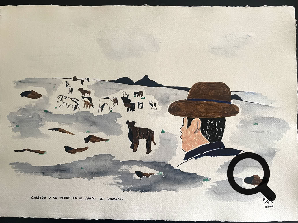 Cabrero y su perro en el campo de Lanzazote (Fotoperiodismo La Casa Amarilla, Arrecife Lanzarote 2026)